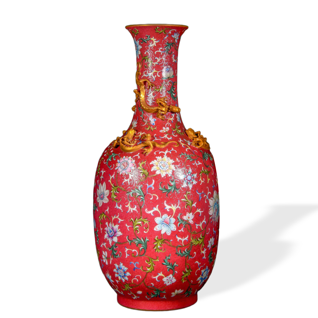 Iron-Red and Gilt Famille Rose Vase